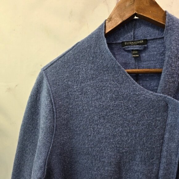 Eileen Fisher Jacket Womens Medium Petite Blue Wool Boiled Felted Zip Coat Mock - Picture 2 of 14